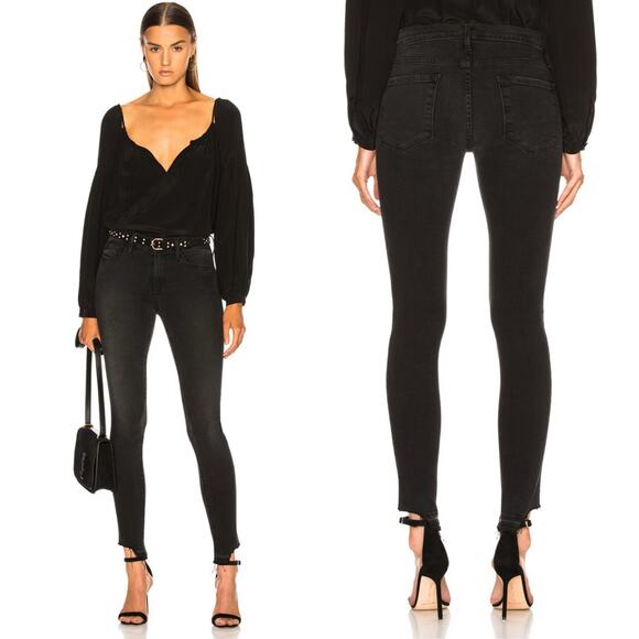 FRAME Women's Black Distressed Le Skinny de Jeanne Cropped Jeans Size 26 - Picture 2 of 9